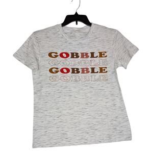 Gobble Thanksgiving TShirt S Heather Gray Short Sleeve Top Holiday Friendsgiving